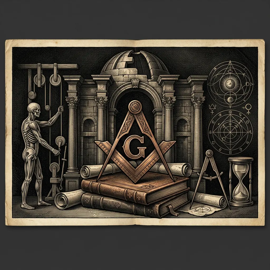 freemasonry dark archival illustration