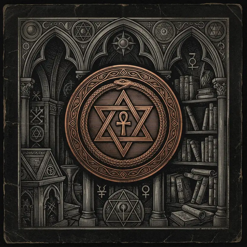Theosophical star-in-triangle emblem — Mystery Babylon episode 6 archival illustration