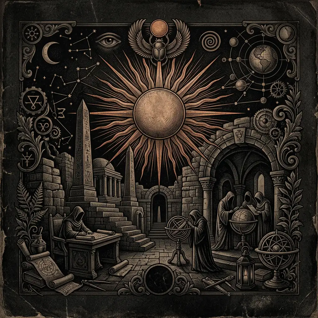 sun disk with corona rays - Mystery Babylon episode 16 archival illustration