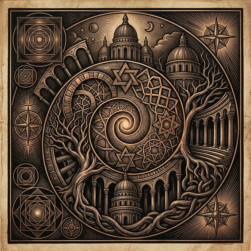 Anthroposophy spiral diagram — Mystery Babylon episode 28 archival illustration