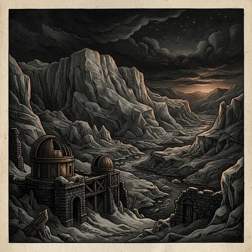 ice age glacier landscape at night - Mystery Babylon episode 31 archival illustration