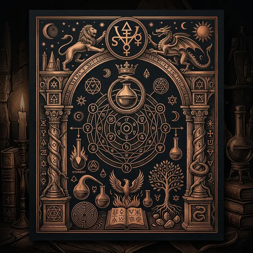 Paracelsus alchemical symbol chart — Mystery Babylon episode 37 archival illustration