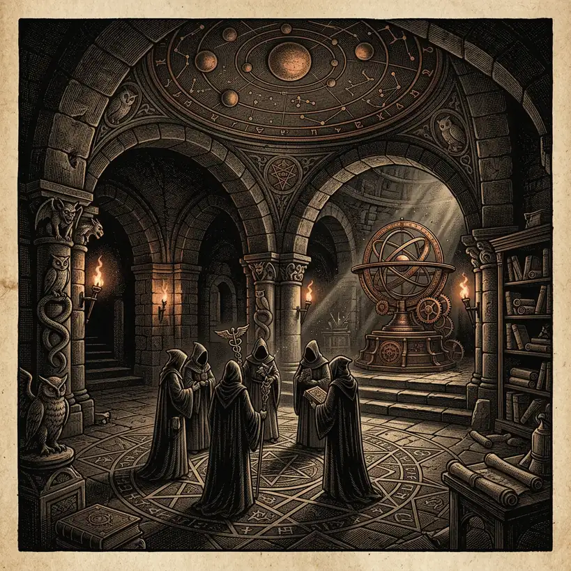 mystery-schools dark archival illustration