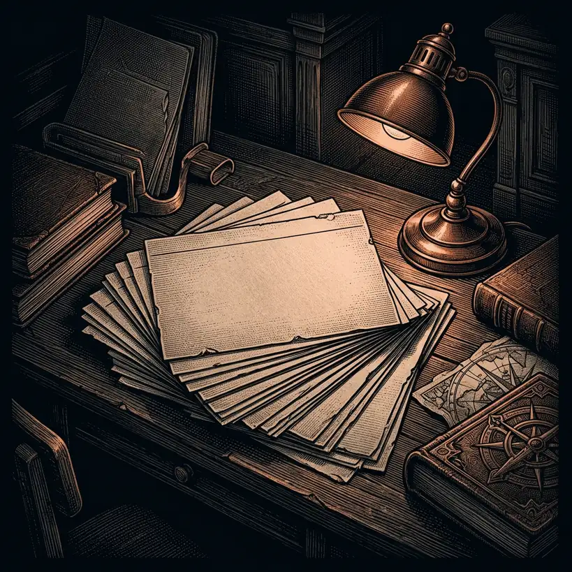 reference index cards fanned on research desk — The Occult History of the Third Reich in archival illustration