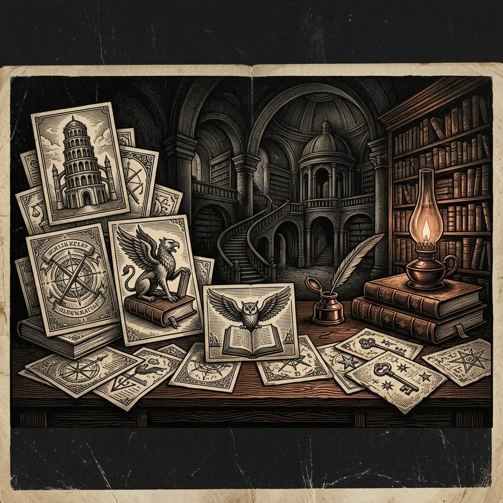 sources bibliographic dark archival illustration