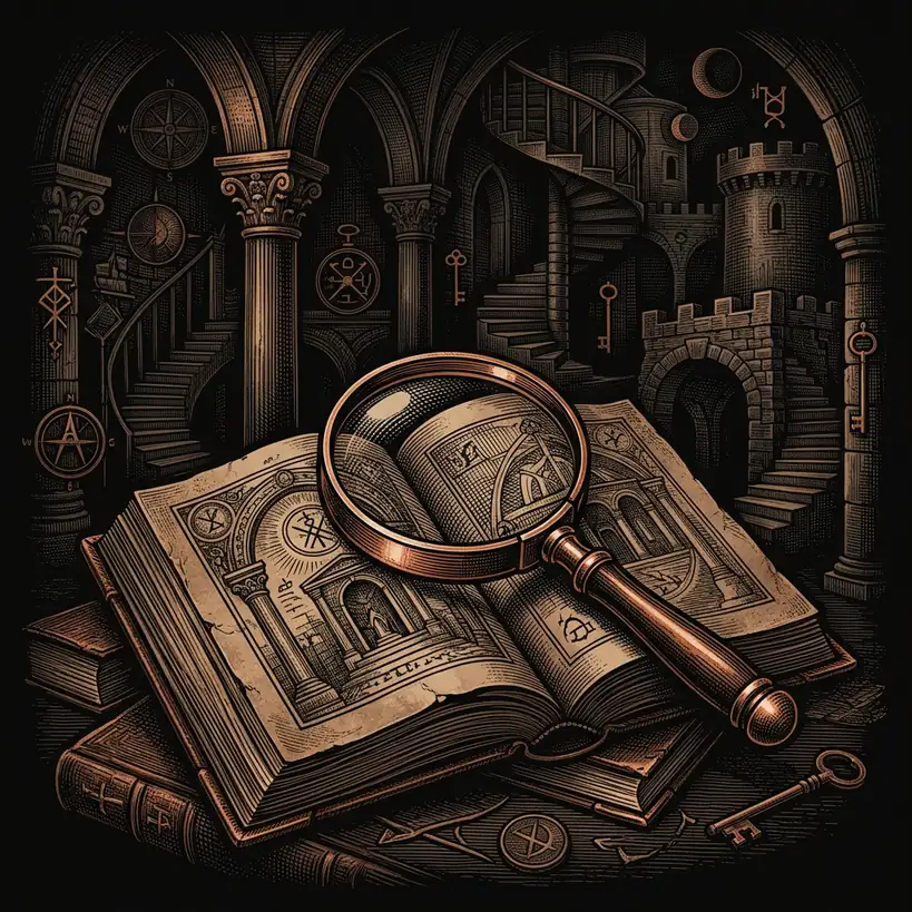 sources bibliographic dark archival illustration