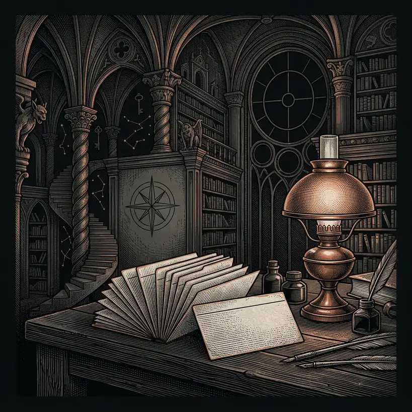 reference index cards fanned on research desk — Knights Templar and the Assassins in the archival illustration